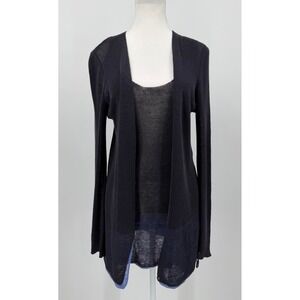 BP Studio Navy Blue Linen Blend Cardigan and Tank‎ Twin Set Made in Italy Size S